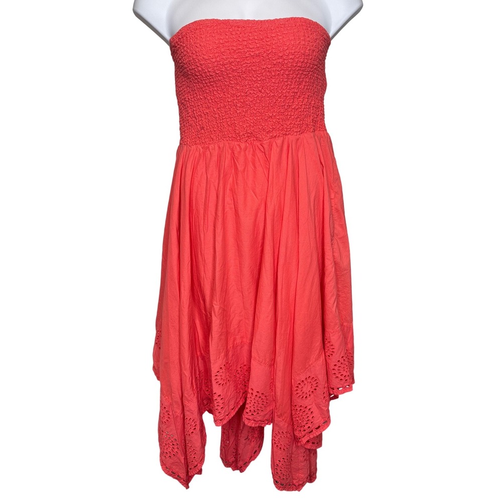 Lane Bryant Womens Coral Strapless Eyelet Midi Dress Sz 22/24 Airy Peasant Boho